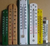 a set of room thermometers ready to calibrate